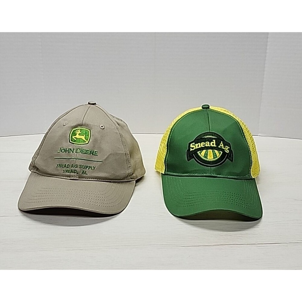 2 John Deere Snead Ag Supply Baseball Caps - Tan Snapback & Green/Yellow Trucker
